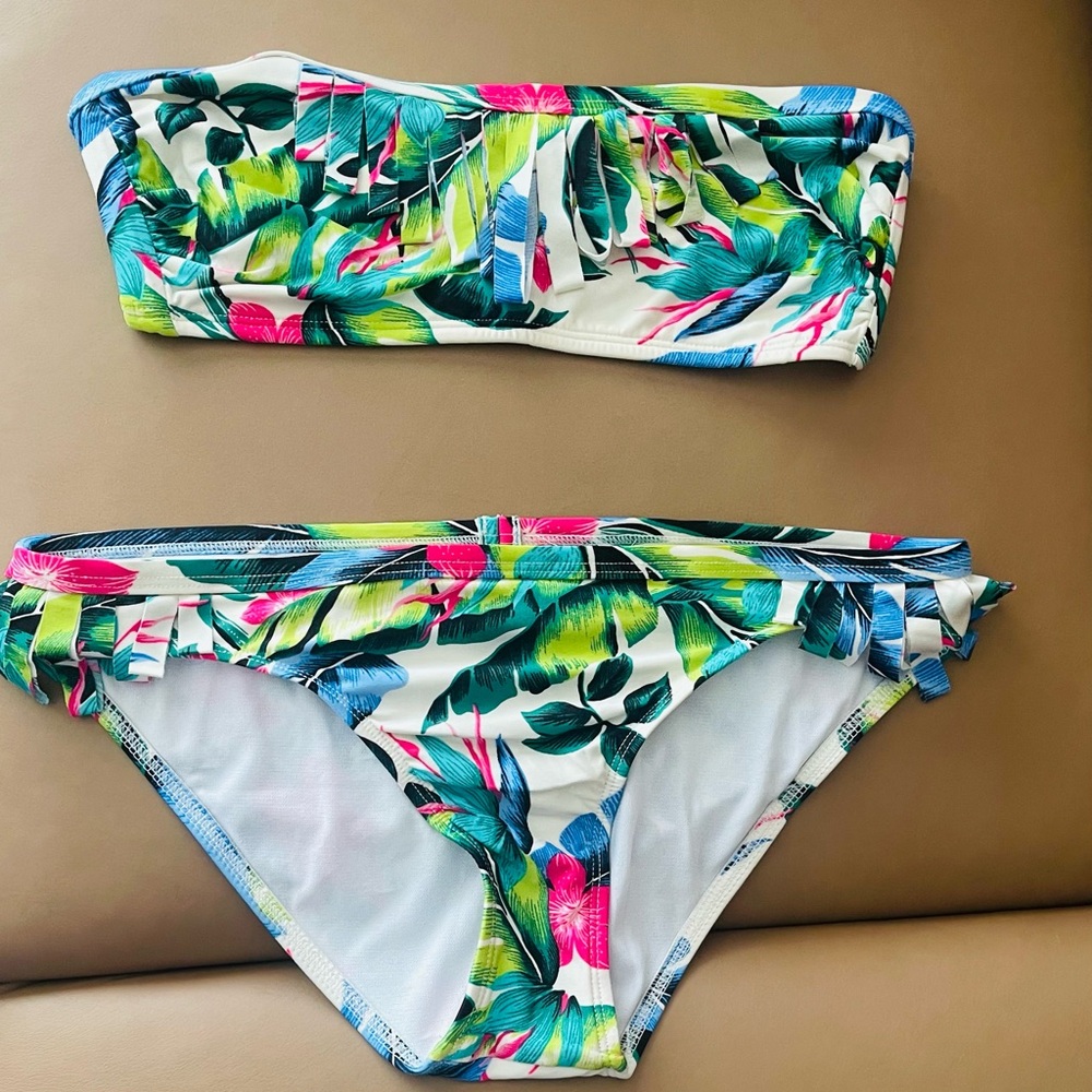 Tropical Two-Piece Strapless Bandeau Bikini